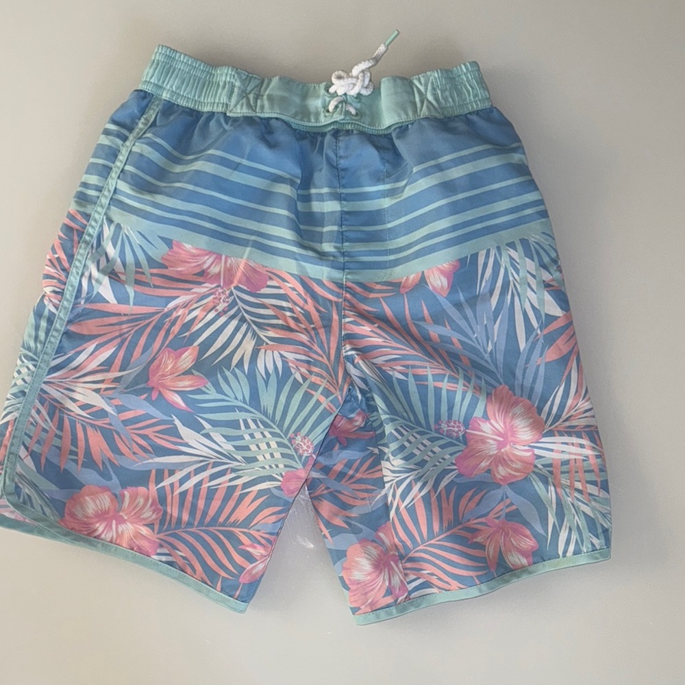 Tommy Bahama Blue and Pink Leaf Pattern Swim Shorts